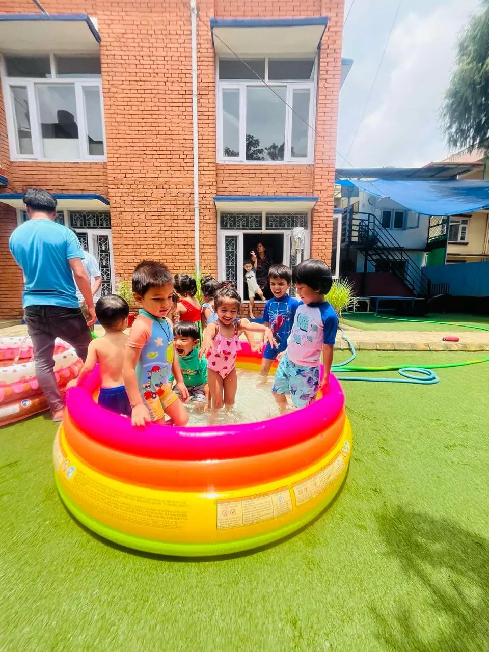 Fun pool activities on a sunny day.